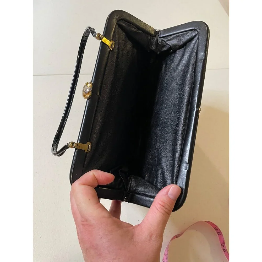 Vtg Womens‎ Black Patent Leather Convertible Clutch Whimsigoth Pinup Emo Capsule